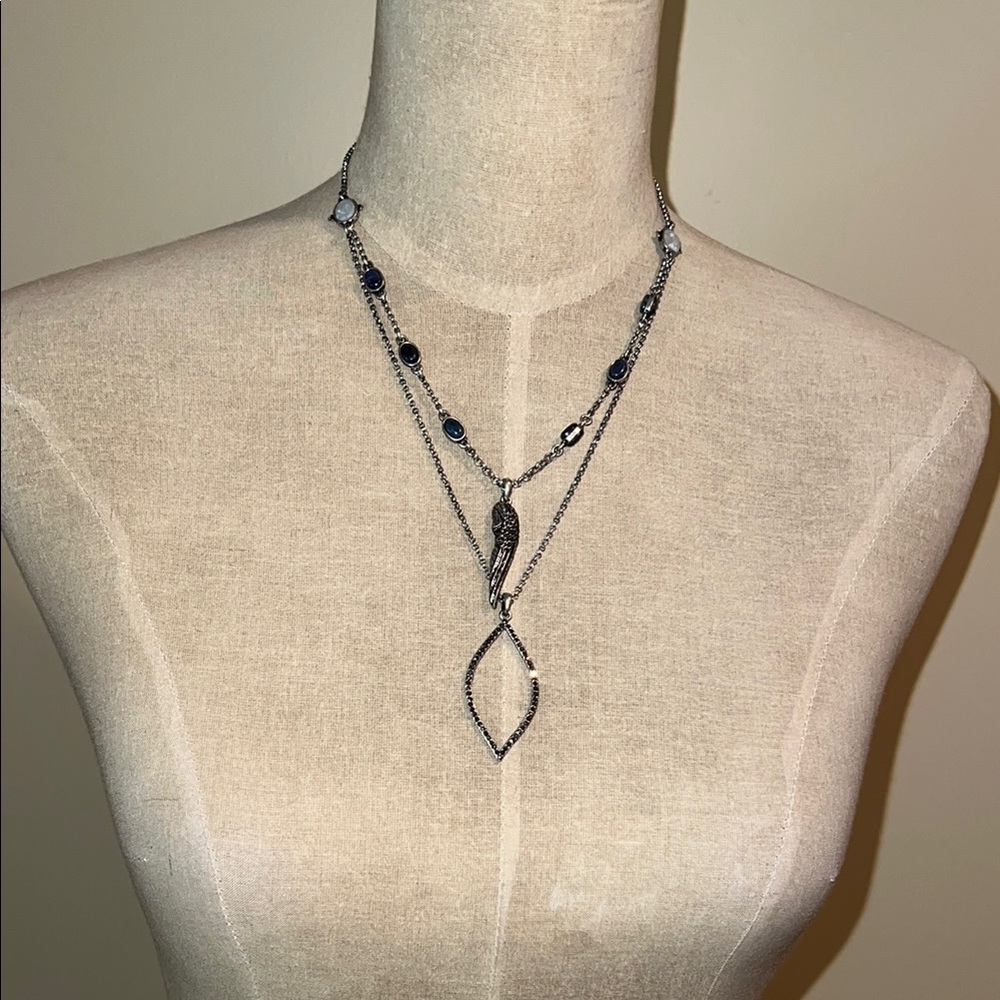 Lucky Brand Silver Layered Necklace with Blue and White Stones